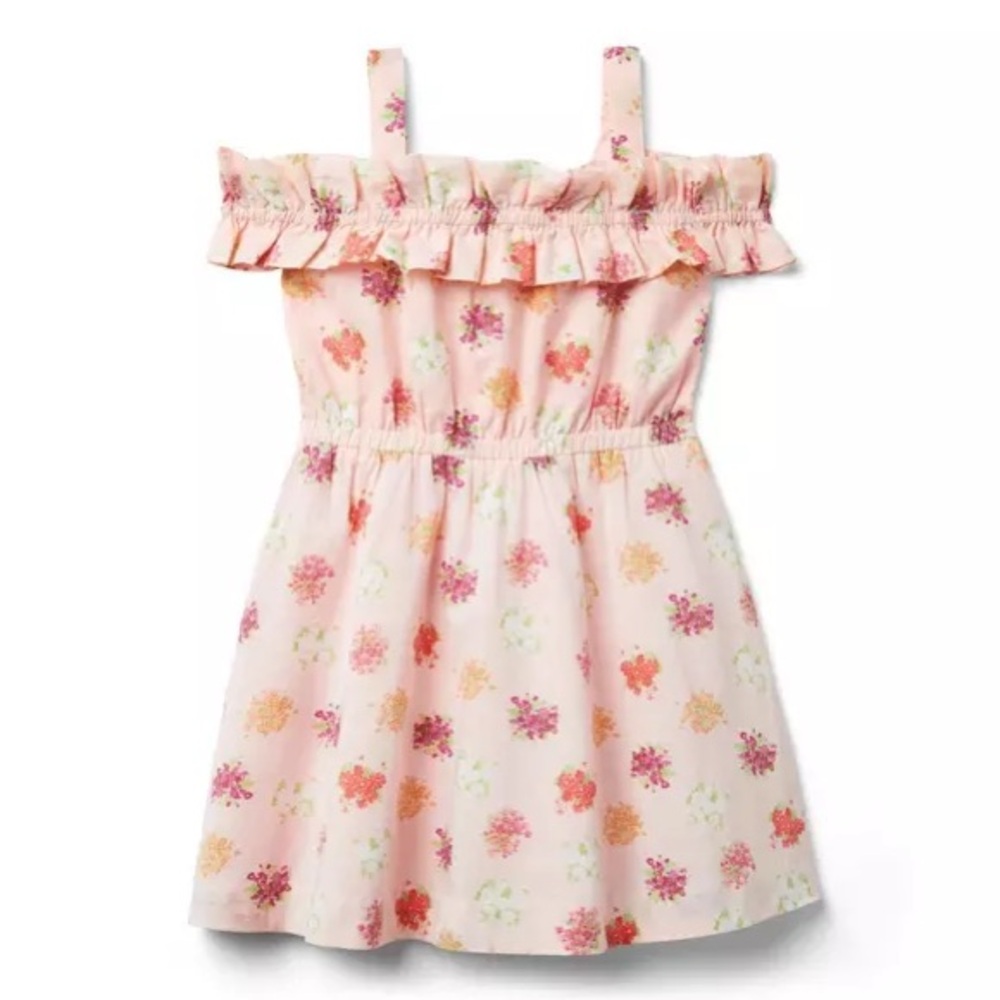 Janie & Jack Hopscotch Peachy Pink Floral Cold Shoulder Dress Back To School S6